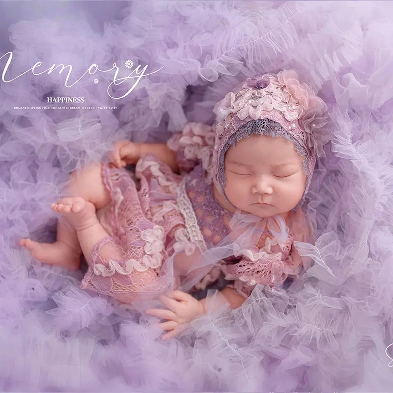 Purple Mesh Lace Outfit Set - Newborn Photography Props - Image 3